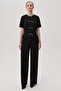 Short-Sleeve Regular Black Blouse with Bow Detail and Crew Neck - 5