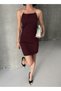 New Year's Special Low-Cut Back and Stone Chain Detailed Burgundy Dress - 6
