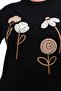 Women's Plus Size Crystal Fabric Crew Neck Floral Embroidered Slit Hijab Tunic - 6