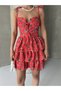 Strappy Dress Skirt Flounce Dress Chest Padded Red Mini Dress Floral Dress Patterned Dress - 5