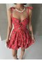 Strappy Dress Skirt Flounce Dress Chest Padded Red Mini Dress Floral Dress Patterned Dress - 7