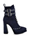 Women Harness Detail Lace Up Boots in Navy