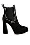 Women Studs Embellished High Ankle Boots in Black