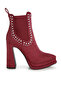 Women Studs Embellished High Ankle Boots in Burgundy