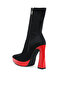 Women Contrasting Platform Detail Sock Boots in Black and Red - 3
