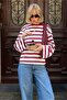 Ecru Striped Long Sleeve Women's T-Shirt Sh300 - 2