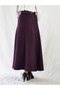 Belt Detail Maxi Size Loose Purple Patterned Woven Skirt - 6
