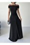 Off Shoulder Draped Glitter Black Evening Dress - 5