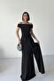 Off Shoulder Draped Glitter Black Evening Dress