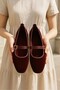 Women's Burgundy Suede Belted Comfortable Casual Stylish Simple Ballerinas - 4