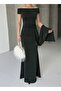 Off Shoulder Draped Glitter Emerald Evening Dress - 5