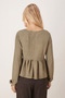 Women's Khaki V-Neck Soft Textured Tie-Front Knit Cardigan with Elastic Sleeves Arm-26K001010 - 4