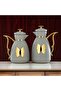 Vacuum Flask Set Plastic Push Button 0.7 L + 1 L Light Grey & Gold
