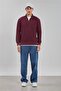 Men's Sweatshirt with Stand Collar and Half Zipper - Cherry - 4