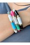 Colorful Enamel Detailed Bracelet – Blue, Black, Green, Fuchsia and White Gold Color Framed Design - 5