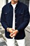 Linno Slim Fit Covered Double Pocket Corded Fabric Men's Velvet Shirt