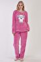 Women's Pink Color Welsoft Fabric Crew Neck Long Sleeve Pajama Set C0T5N0603