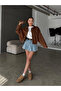 Zippered and Snap Fastened Suede Bomber Jacket - 4
