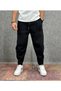 Black Baggy Pants with Elastic Waistband and Ribbed Detail on the Legs