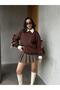 Women's Brown 3 Thread Ribbed Wide Cut Ribbon Detailed Sweatshirt 28318