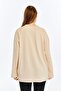 Clasy Beige Lacost Fabric Long Sleeve Crew Neck Basic Oversize T-Shirt - 2