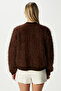 Women's Rush Soft Bearded Brown Crew Neck Knitwear Cardigan Ws-07226 - 7