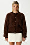 Women's Rush Soft Bearded Brown Crew Neck Knitwear Cardigan Ws-07226 - 3