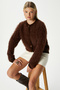 Women's Rush Soft Bearded Brown Crew Neck Knitwear Cardigan Ws-07226