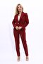 Single Button Classic Blazer Jacket & Slim Leg Pants Women's Suit - Burgundy