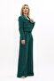 Low Collar Mini Jacket & High Waist Pleated Wide Leg Trousers Set-green