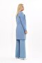 Zero Collar Plain Long Jacket & Wide Leg Trousers-Navy - 1005520 - 4