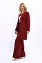 Zero Collar Plain Long Jacket & Wide Leg Trousers - Burgundy - 1005520 - 2