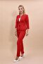 Zero Collar Plain Short Jacket & Skinny Leg Pants-Red - 1015510