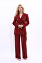 Men's Lapel Collar Blazer Jacket & Wide Leg Trousers - Burgundy - 1034520 - 5