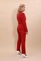 Plus Size - Collared Single Button Jacket & Tube Leg Pants Set-Red - 4