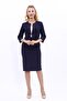 Zero Collar Plain Short Jacket & Plain Tight Skirt - Navy Blue - 1015540 - 2