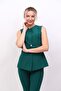 Zero Collar Belted Vest & Spanish Flare Trousers-Emerald - 1513530 - 2