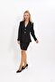 Men's Collar Front Pleated Jacket & Slit Straight Tight Skirt-Black