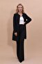 Zero Collar Plain Long Jacket & Spanish Flare Trousers-Black - 1005530 - 4