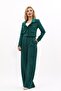 Low Collar Mini Jacket & High Waist Pleated Wide Leg Trousers Set-green - 4