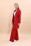 Shawl Collar Long Jacket & Wide Leg Trousers-Red - 1001520 - 2