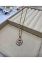 Gold Color Steel Necklace with Pink and Crystal Zircon Stone - 3
