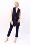 Single Button Casual Vest & Trousers Set - Navy Blue - 1519510