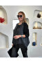 Women's Long Sleeve Asymmetrical Cut Viscose Blouse and Cracked Leather Look Vest Double Suit - 5
