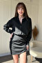 Black Shirt Dress with Adjustable Gathered Skirt - 2