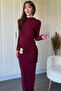 Drawstring Maxi Burgundy Dress with Belt Accessory - 4