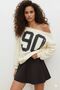 Women's 90 Printed One Shoulder Boat Neck New Season Oversize Sweatshirt - 3