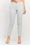 Women Cigarette Fit Microgrid Print Dress Pants, Light Grey