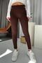 High Waist Gold Button Detail Women's Leggings - Brown - 3