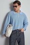 Men's Oversize Polo Neck Contrast Detailed Knitwear Sweater Light Blue - 3